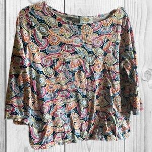 Talbots Colorful Pattern Long Sleeve Top size Large